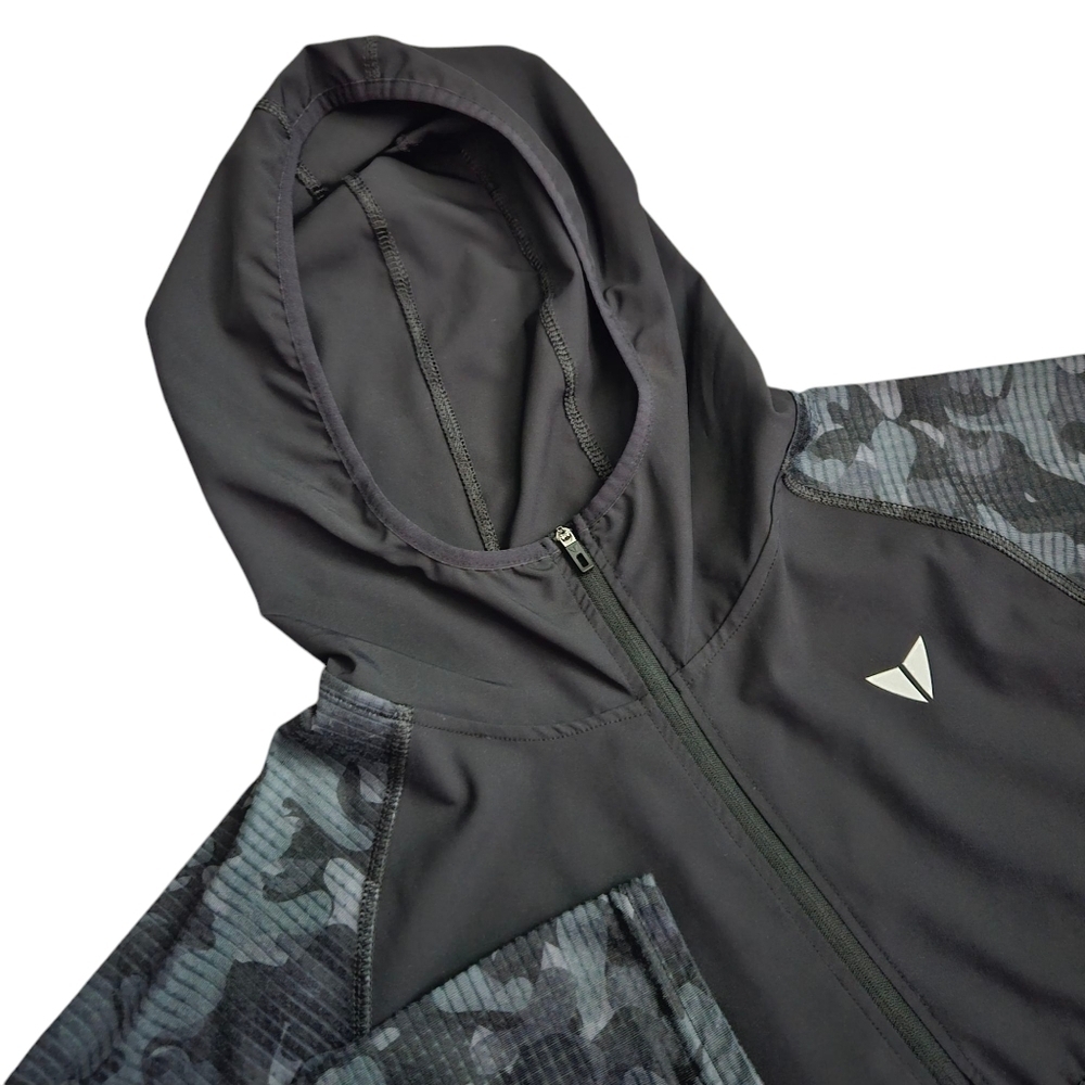 Korsa Mens Sz Large Packable Running Camo‎ Windbreaker Thermal Hoodie 1/2 Zip